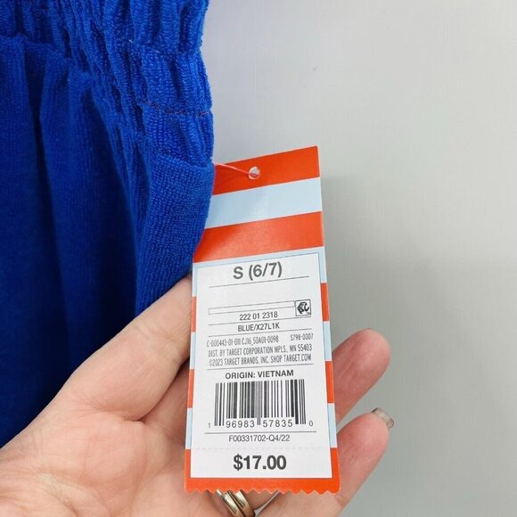 Cat & Jack Youth Girl Small 6/7 Solid Terry Smocked Cover Up Dress in Blue 471 - Picture 4 of 6